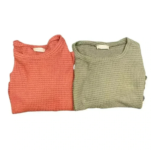BUNDLE! Set of 2 Alter’d State Waffle Knit Cropped Balloon Sleeve Sweaters SizeS - Picture 1 of 6